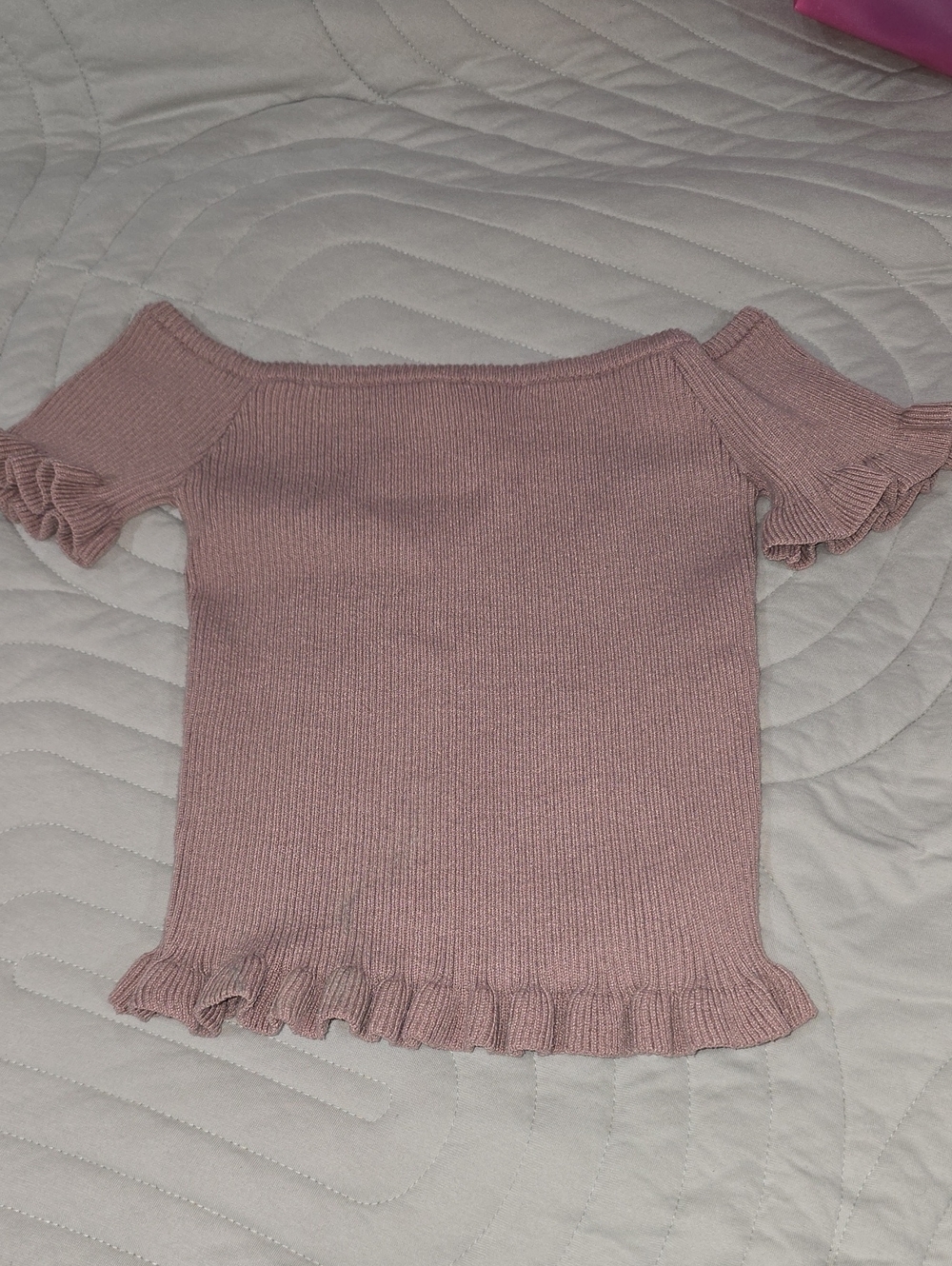 Active USA Off-Shoulder Ruffle Sleeve Sweater Top - Dusty Rose